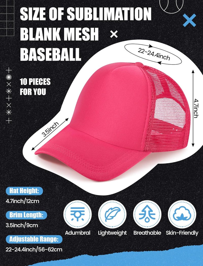 Tarpop 10 Pcs Sublimation Blank Trucker Hats Bulk Mesh Baseball Cap Polyester Mesh Trucker Hat for Men and Women - Image 2